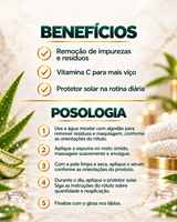 Benefícios e posologia do Combo Limpeza Facial Pharmare: remoção de impurezas e resíduos, vitamina C para mais viço e protetor solar na rotina diária; cinco etapas de uso conforme os rótulos.