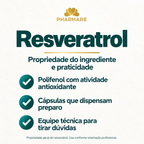 Resveratrol Pharmare: propriedade antioxidante do ingrediente, cápsulas que dispensam preparo e equipe técnica para dúvidas. Sem promessa de efeito clínico.