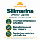 Silimarina 200 mg. Potencial antioxidante observado em estudos de laboratório, cápsulas para uso oral sem preparo e equipe farmacêutica para orientar. Não garante benefício clínico.